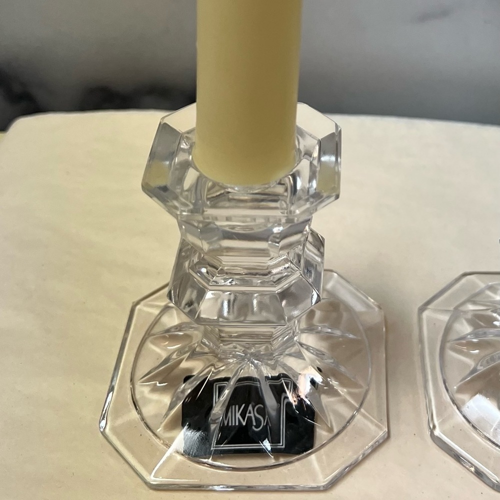 Mikasa Crystal Taper Candle Holders 3” Wide &Tall Square Shape Edinburgh Pattern - Picture 3 of 7